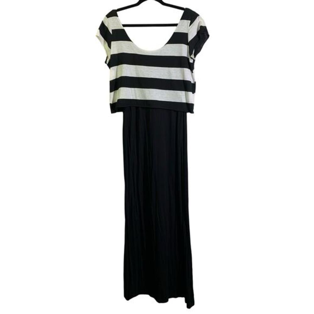 UMGEE Black & White Stripe Crop Top Scoop Neck Maxi Dress Size Large